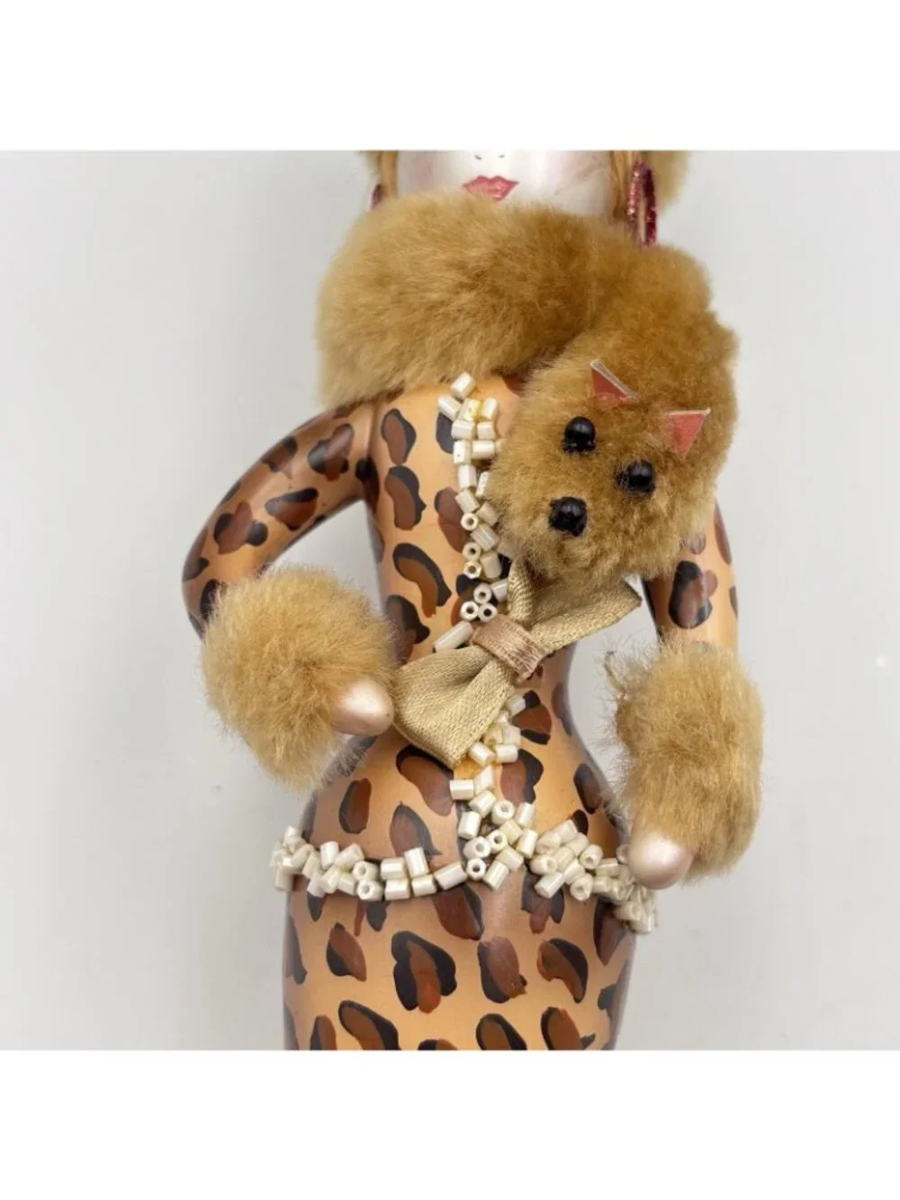 Ladies With Elegance Fashionista Glass Ornament Leopard Dress Hat Fox Stole 7”